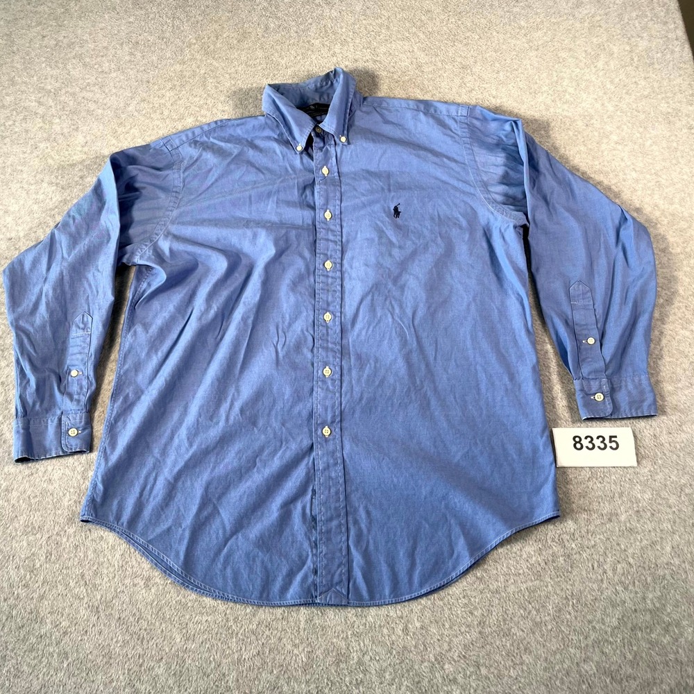 Ralph Lauren Yarmouth Dress Shirt Men 16 Blue Pinpoint Cotton Long Sleeve Oxford